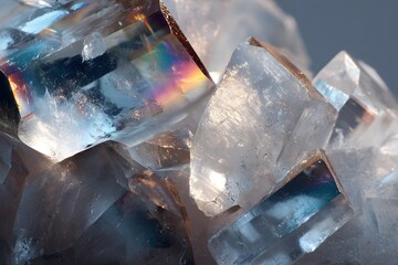 crystal texture close up, transparent light refraction, macro abstract