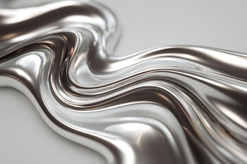 liquid metallic abstract waves, silver and chrome reflections, 3D depth
