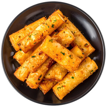Crispy fried yuca sticks seasoned with salt isolated on a pristine white backdrop, a popular latin appetizer