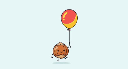 A Cheerful Hazelnut Character Soaring Through The Atmosphere With A Vibrant Balloon