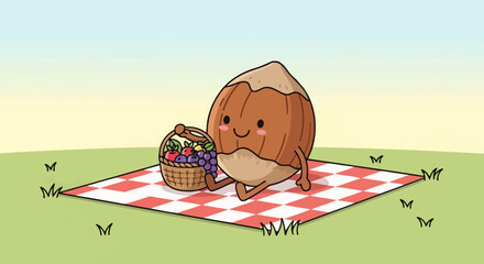 A Cheerful Hazelnut Enjoying Picnic With Basketful of Delicious Fruits on a Blanket