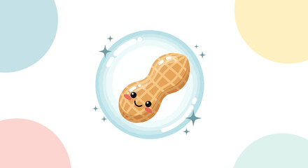 A Cheerful Roasted Peanut Character Smiling in a Sparkling Bubble Background Design