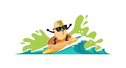 A Cheerful Pistachio Surfer Riding a Wave with Stylish Sunglasses in Summer