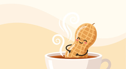 A Cheerful Roasted Peanut Enjoying A Warm Beverage In A Cozy And Delightful Mug