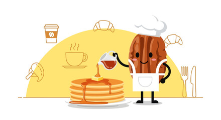 A Cheerful Nutty Character Preparing Delicious Pancakes For A Tasty Breakfast Treat
