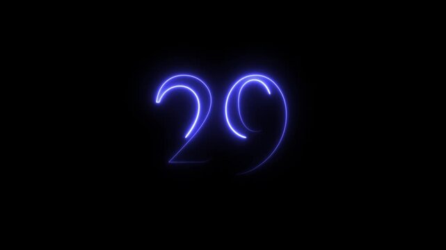 Number 29 text icon animation anniversary modern neon number score screen template sign symbol shiny  text signs symbol technology  abstract animation, 4k video..