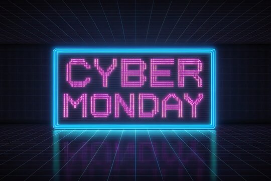 Cyber Monday Pixelated Neon Sign in Rectangular Frame
