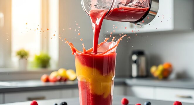 Fruit smoothie pouring into glass