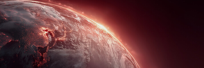 夜明けに輝く地球（アジア大陸と日本列島の夜景）