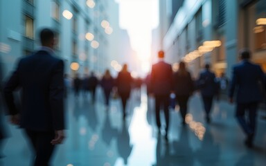 abstract motion blur image of business people crowd walking at corporate office in city downtown, blurred background, business center concept, Cinematic color tone, Generative AI. High quality