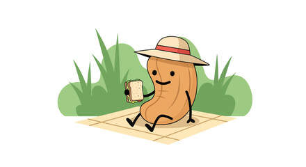 A Nut Character Enjoys a Picnic in the Park, Bringing Food and Pure Joy