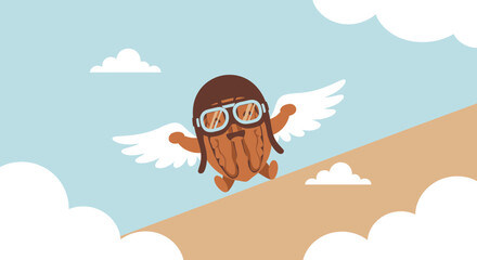 A Nutty Aviator Soaring Through Skies with Wings and Goggles in Playful Design