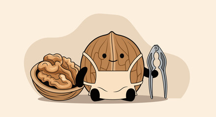 A Nutty Character With A Nutcracker And Bowl Of Walnut Kernels.