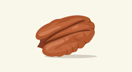 A Single Pecan Nut Illustration on Clean Background, Ready For Design Purposes