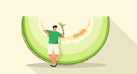 A Person Enjoying a Slice of Cantaloupe, Fresh Summer Fruits and Healthy Eating