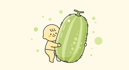 A Smiling Infant Embracing A Large Cucumber Representing A Symbol Of Childhood