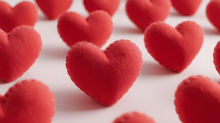 Obraz premium Soft Red Felt Hearts Arranged Artistically on White Background with Depth