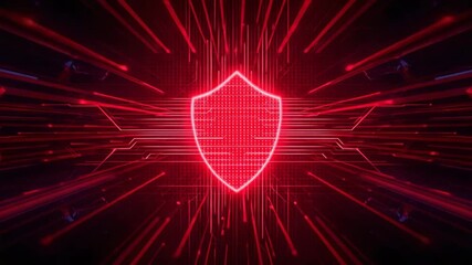 Digital Shield: A futuristic digital shield glows with vibrant red, symbolizing cybersecurity, data protection, and technological safeguarding against threats, a beacon of safety in the digital realm.