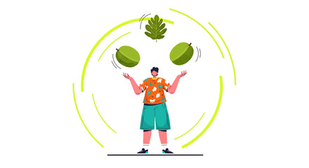 A Person Is Skillfully Juggling Fruits With Artistic, Circular Motion, Conceptual Illustration