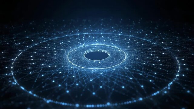 Digital Universe: An artistic rendering of interconnected data points, forming concentric circles that evoke the vastness of the digital world, and representing the intricate networks of information.