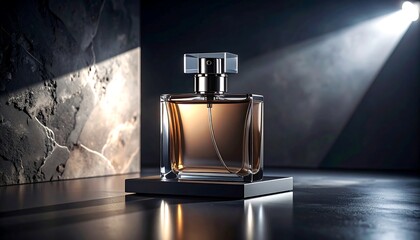 Elegant Perfume Bottle on Display with Dramatic Lighting.