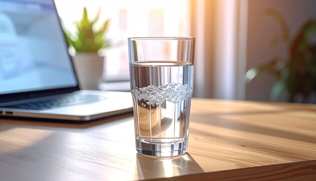 Water Glass on Desk.