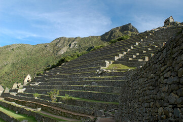 Ancient Inca Agricultural Terraces (Andenes) at Machu Picchu, Cusco, Peru