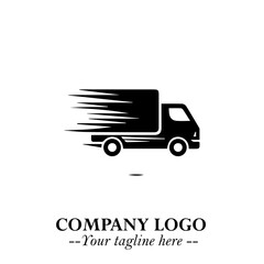 Truck Moving Fast Logo Symbol in Black on the White Background with Dynamic Transport Design