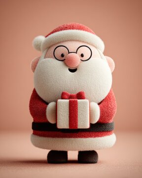 Cute and Cheerful Santa Claus Character Holding a Gift