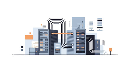 Server Farm Vector Illustration Depicting Data Storage and Network Connectivity