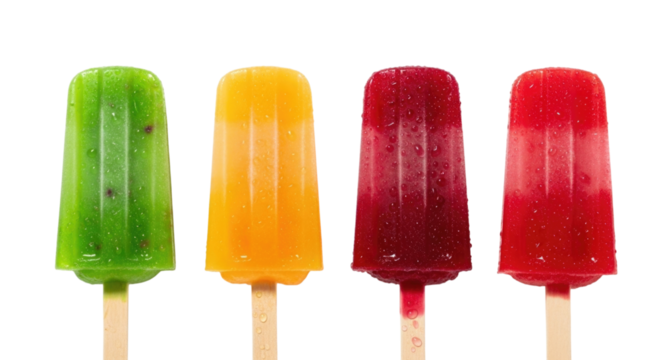 Four popsicles on sticks transparent background cutout png