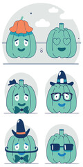 Cartoon Pumpkin Sticker Pack with Thick White Outline Set 2