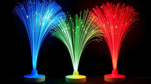 Colorful lights on a black background Fiber Optic Lamps with Glowing Light Trails