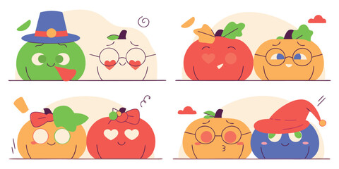 Cartoon Pumpkin Sticker Pack with Thick White Outline