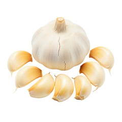 Garlic bulb and cloves isolated on transparent background, ready for cooking