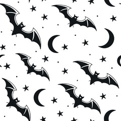 Seamless Pattern of Small Bat Silhouettes with Stars