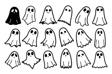 Ghost Outline Icons with Simple Rounded Sheet Shapes Set
