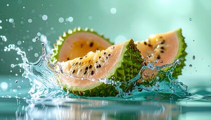 Refreshing Splash - Sliced Pitaya with Water Droplets.