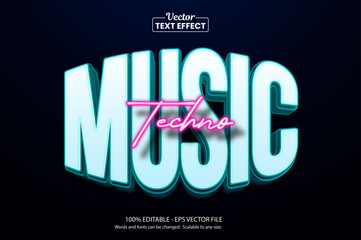 Glowing Music techno neon light, Editable Graphic Style text effect