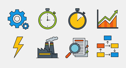 Conceptual flat design icons for business management and industrial production