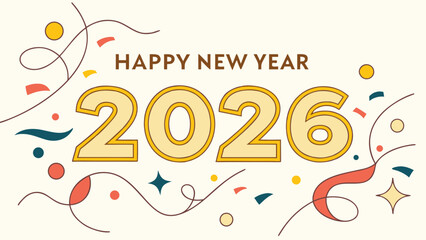 Happy new year 2026 celebration banner with festive elements