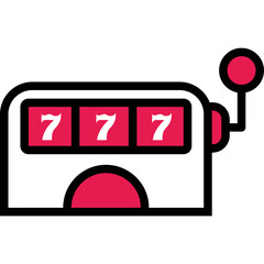 Classic Slot Machine with Three Lucky Sevens Displays on White with Red Accents and Transparent Background