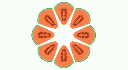 Abstract Floral Arrangement Composed Of Sliced Melon Segments On Bright White Background