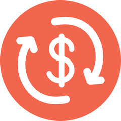 Circular Icon Illustrating Financial Exchange With Dollar Symbol In White Over Coral Background