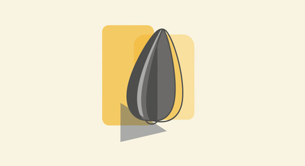 Abstract Illustration Featuring a Sunflower Seed with Geometric Yellow Shapes and a Shadow