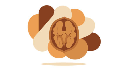 Abstract Illustration of Walnut Kernel with Creative Design on A White Background