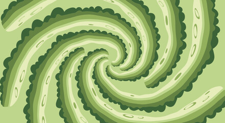 Abstract Swirling Tentacle Design With Repeating Patterns And Green Color Tones