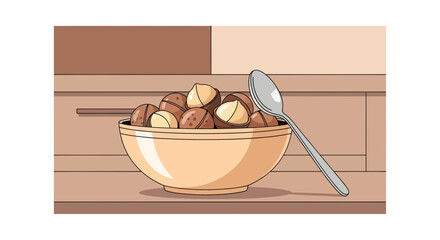 Abundant Macadamia Bowl Ready To Eat With a Spoon In a Kitchen Setting