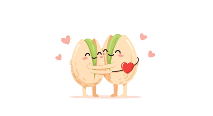 Adorable Pistachios Smiling And Hugging With Love Around A Red Sweet Heart