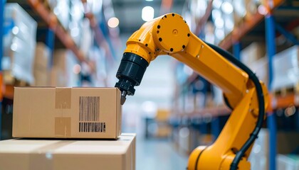 Robotic Arm Handling Package in Modern Warehouse Environment